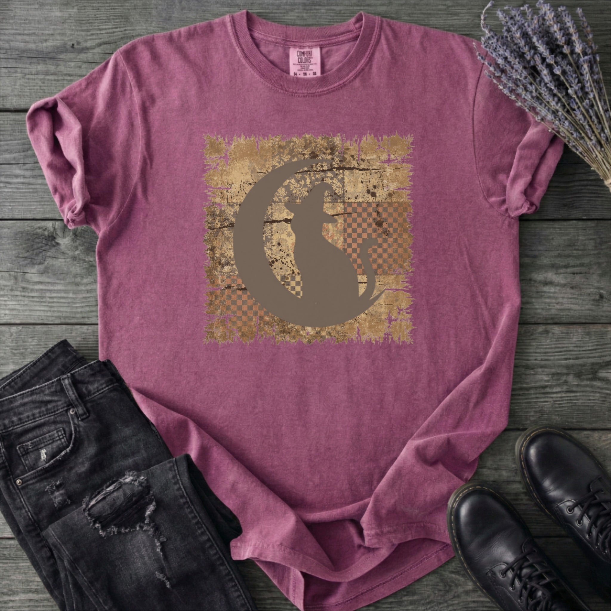 Tattered Patchwork Cat Silhouette T-Shirt