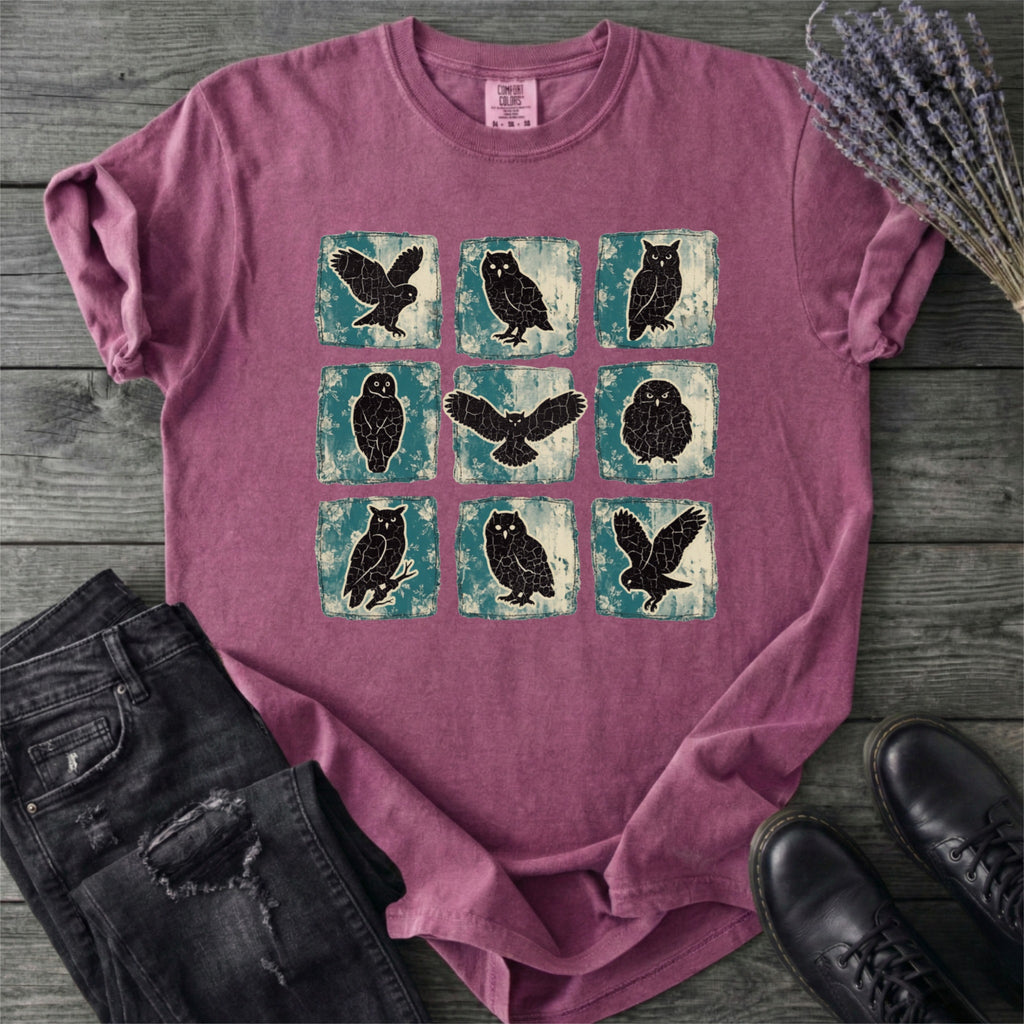Grunge Owl Grid T-Shirt