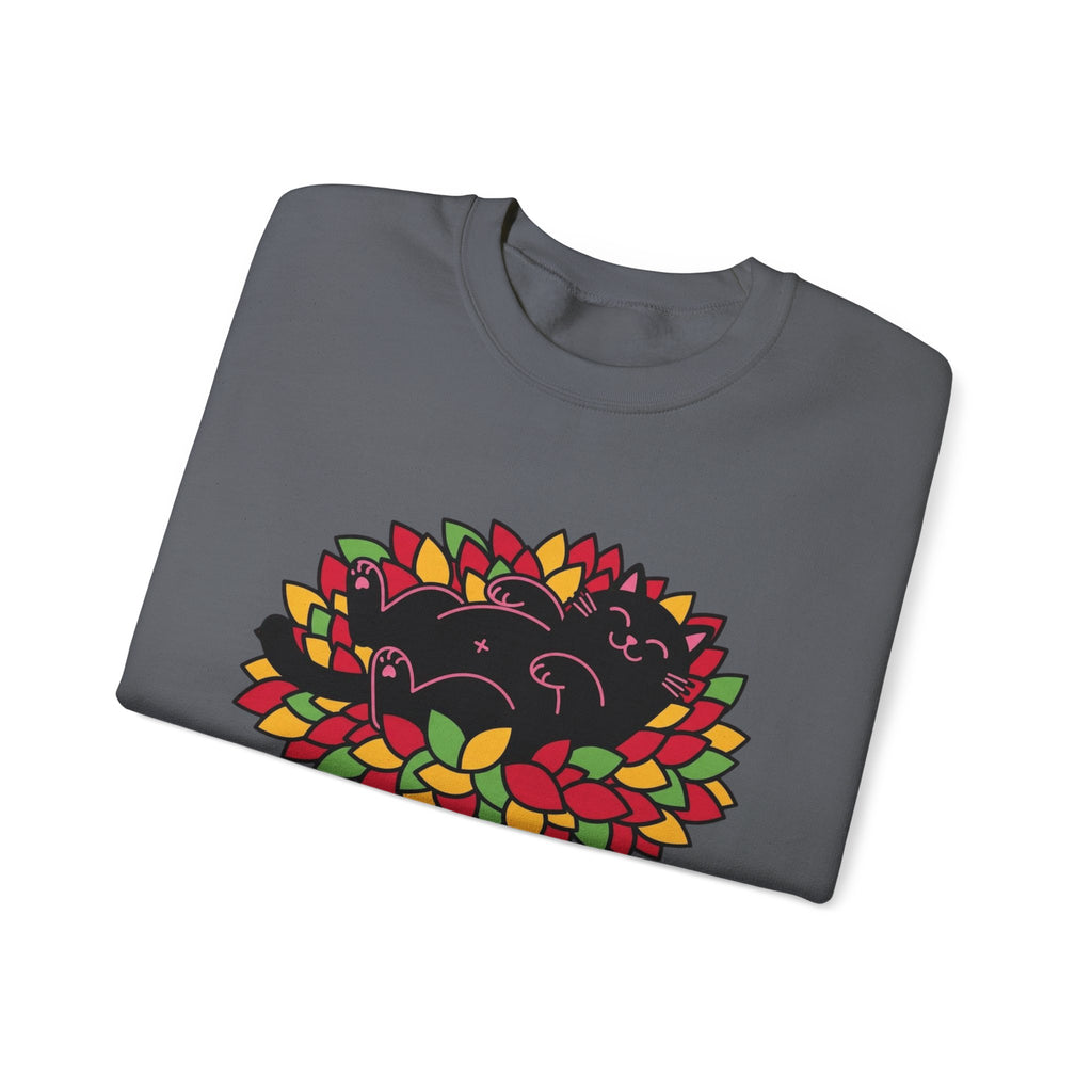 Black Cat Rolling Leaves Sweatshirt