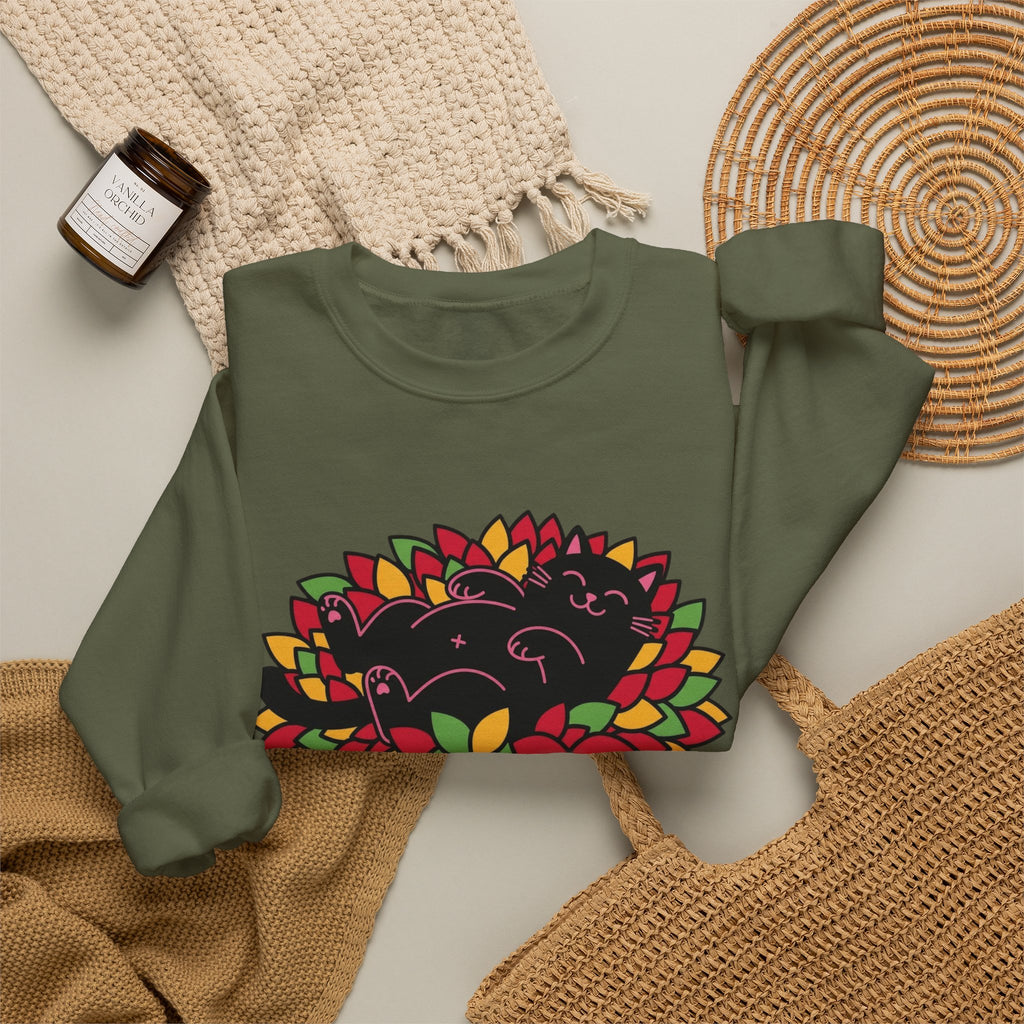 Black Cat Rolling Leaves Sweatshirt