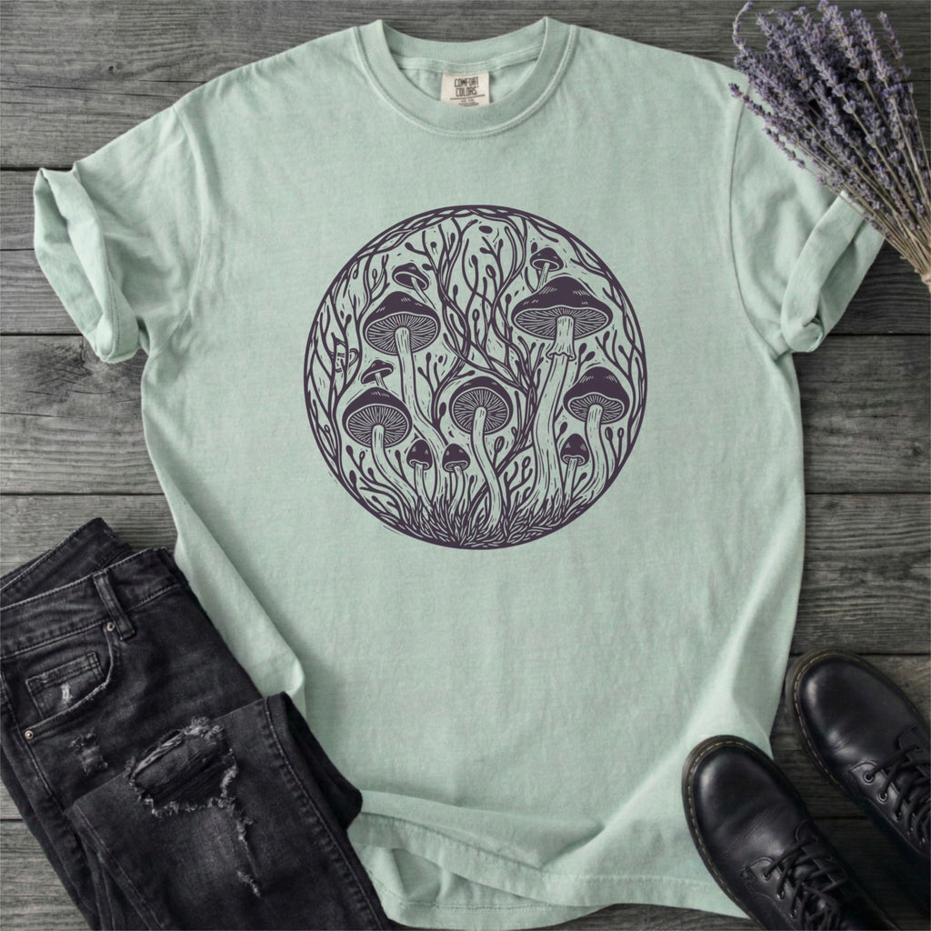 Linocut Mushroom Circle T-Shirt