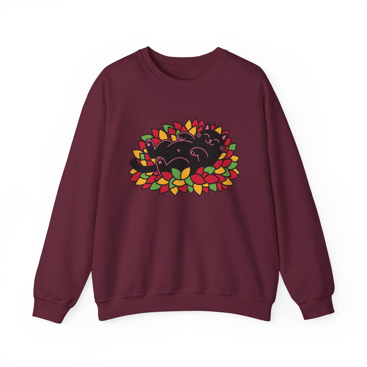 Black Cat Rolling Leaves Sweatshirt