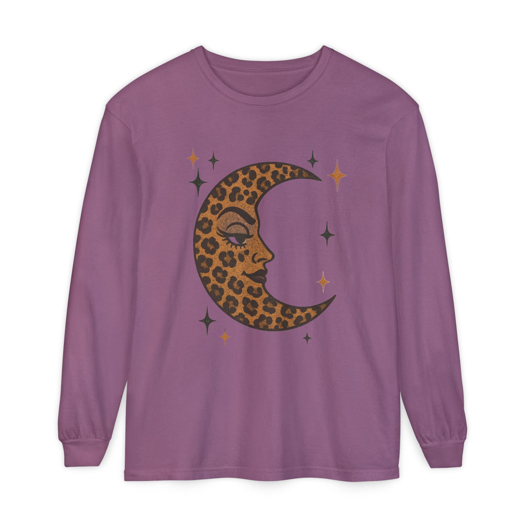 Leopard Print Crescent Moon Long Sleeve T-Shirt