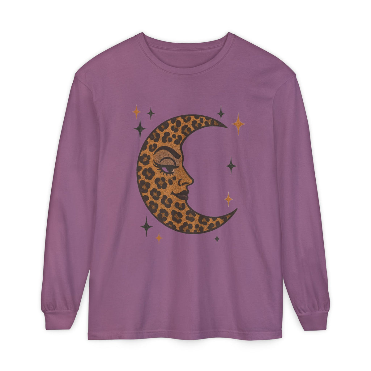 Leopard Print Crescent Moon Long Sleeve T-Shirt