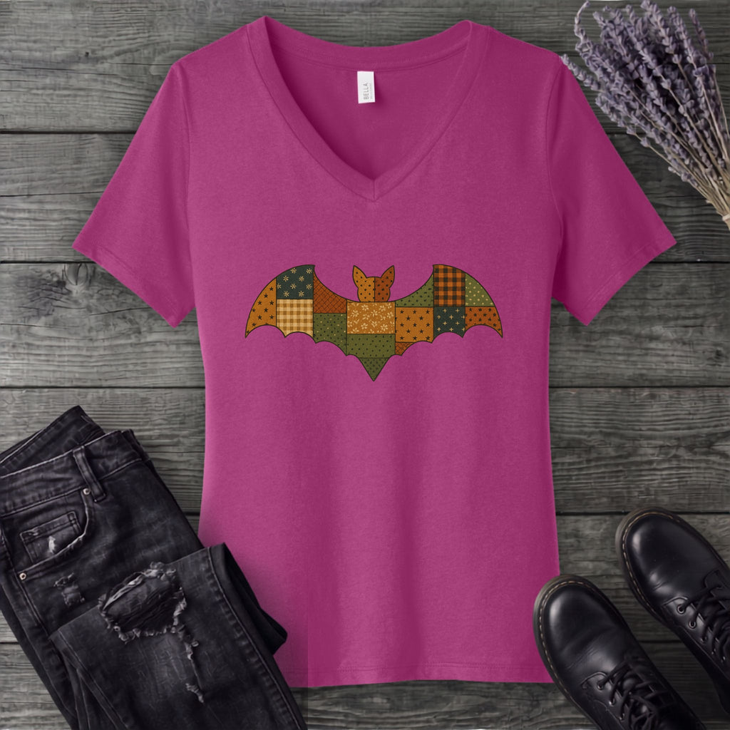Patchwork Bat V-Neck T-Shirt