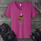 Skeleton Jack O Lantern V-Neck T-Shirt