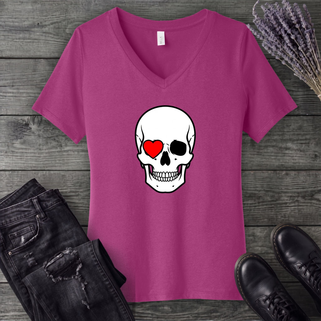 Heart Eye Skull V-Neck T-Shirt