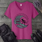 Surfing Cat Skeleton V-Neck T-Shirt