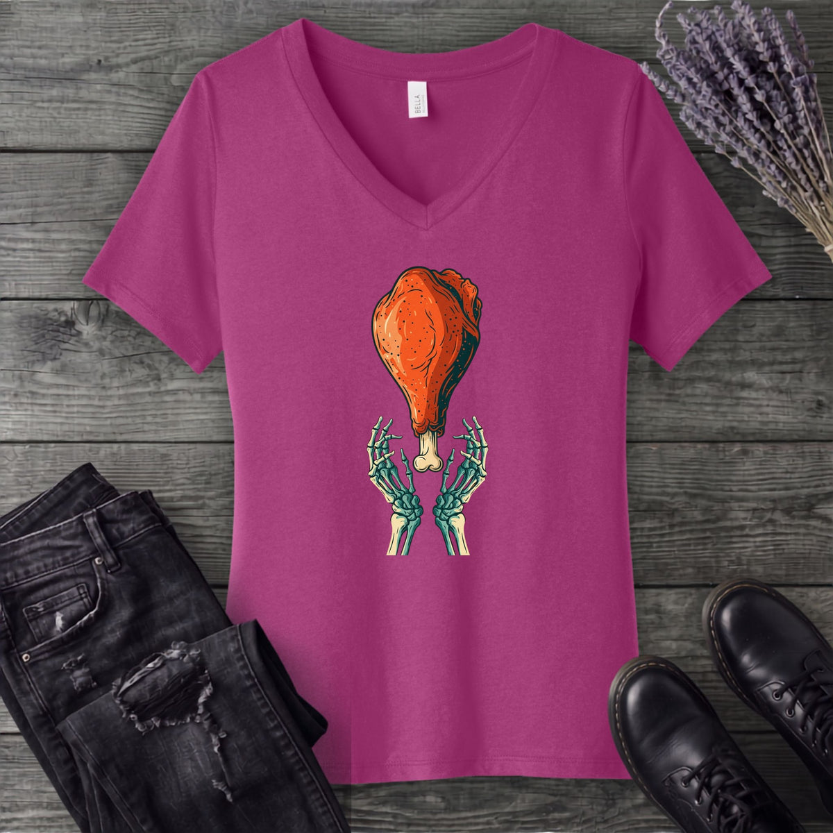 Skeleton Turkey Leg V-Neck T-Shirt