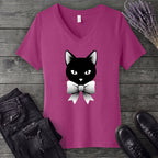 Retro Halftone Coquette Black Cat V-Neck T-Shirt