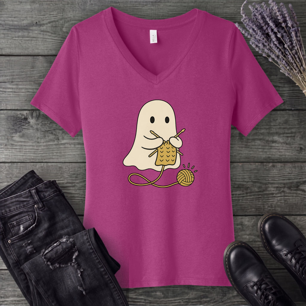 Knitting Ghost V-Neck T-Shirt