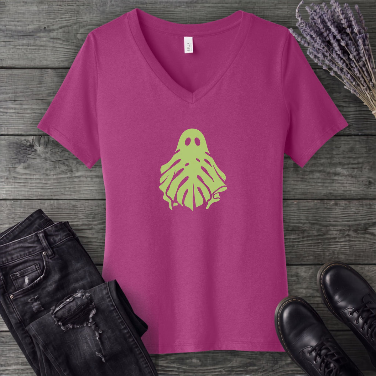 Monstera Ghost V-Neck T-Shirt