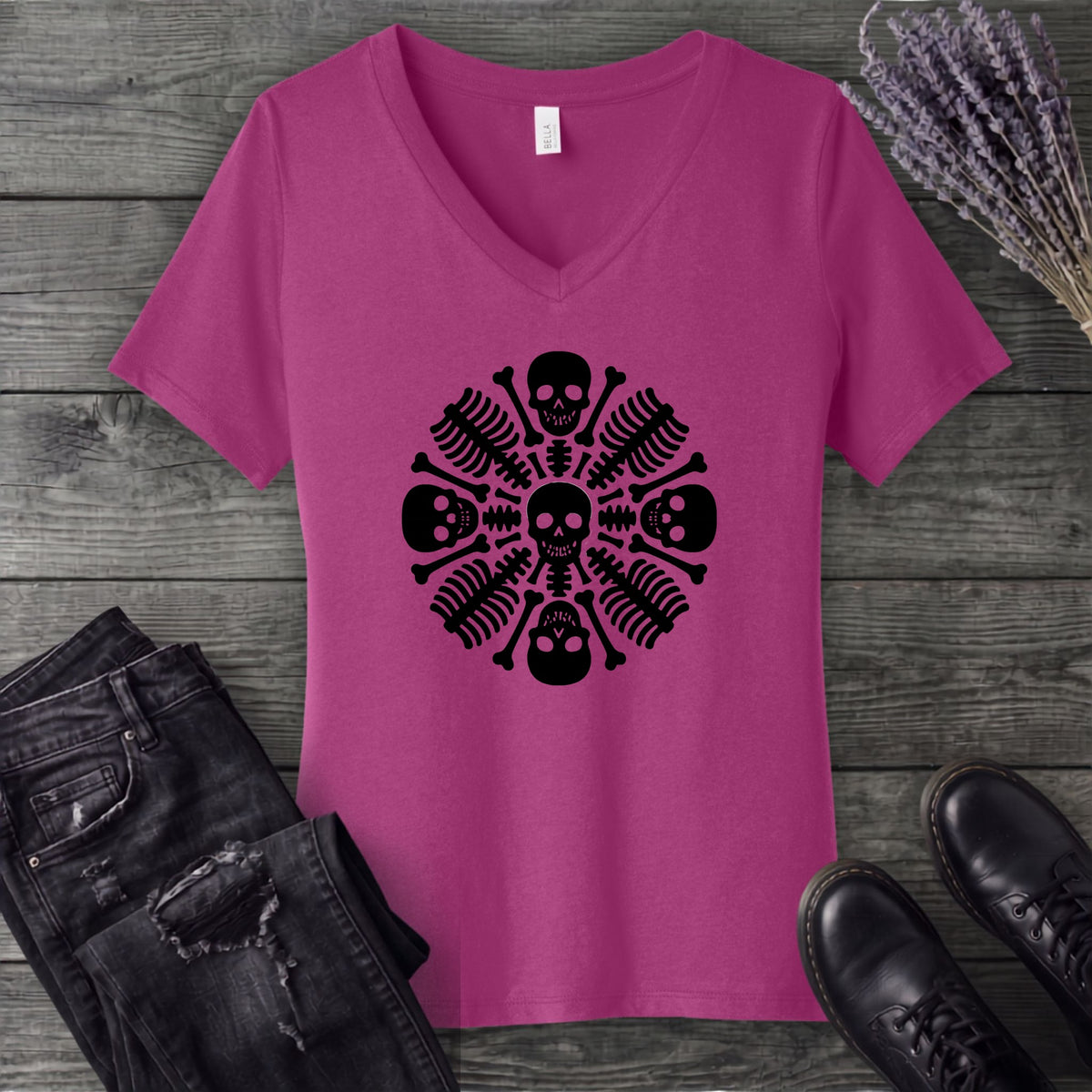 skeleton mandala V-Neck T-Shirt