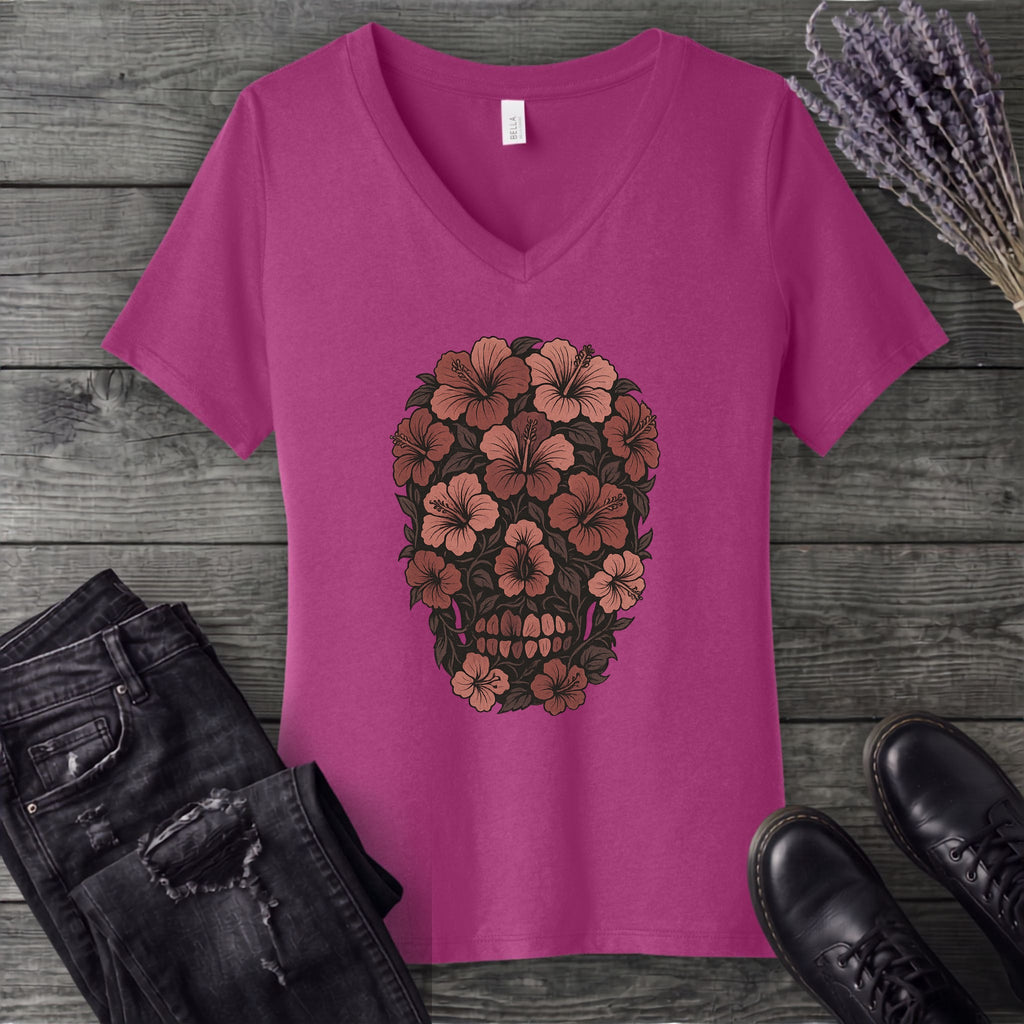 Hibiscus Skull V-Neck T-Shirt
