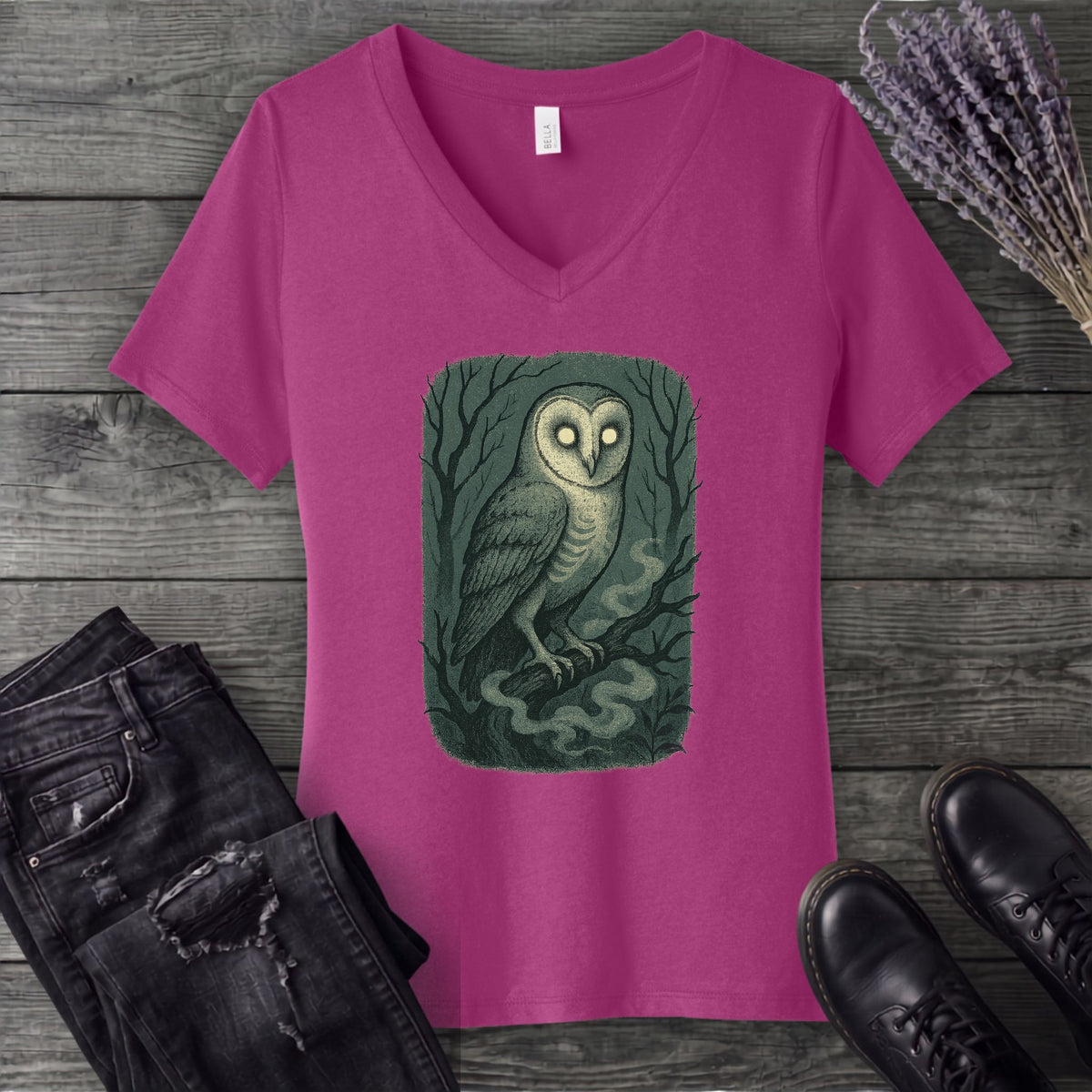 Woodland Spirits Owl V-Neck T-Shirt