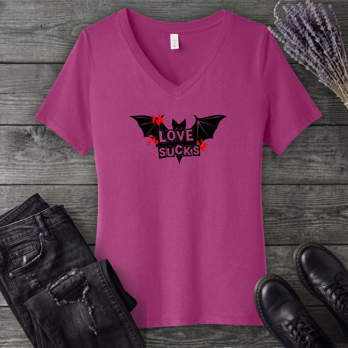 Love Sucks Punk Bat V-Neck T-Shirt