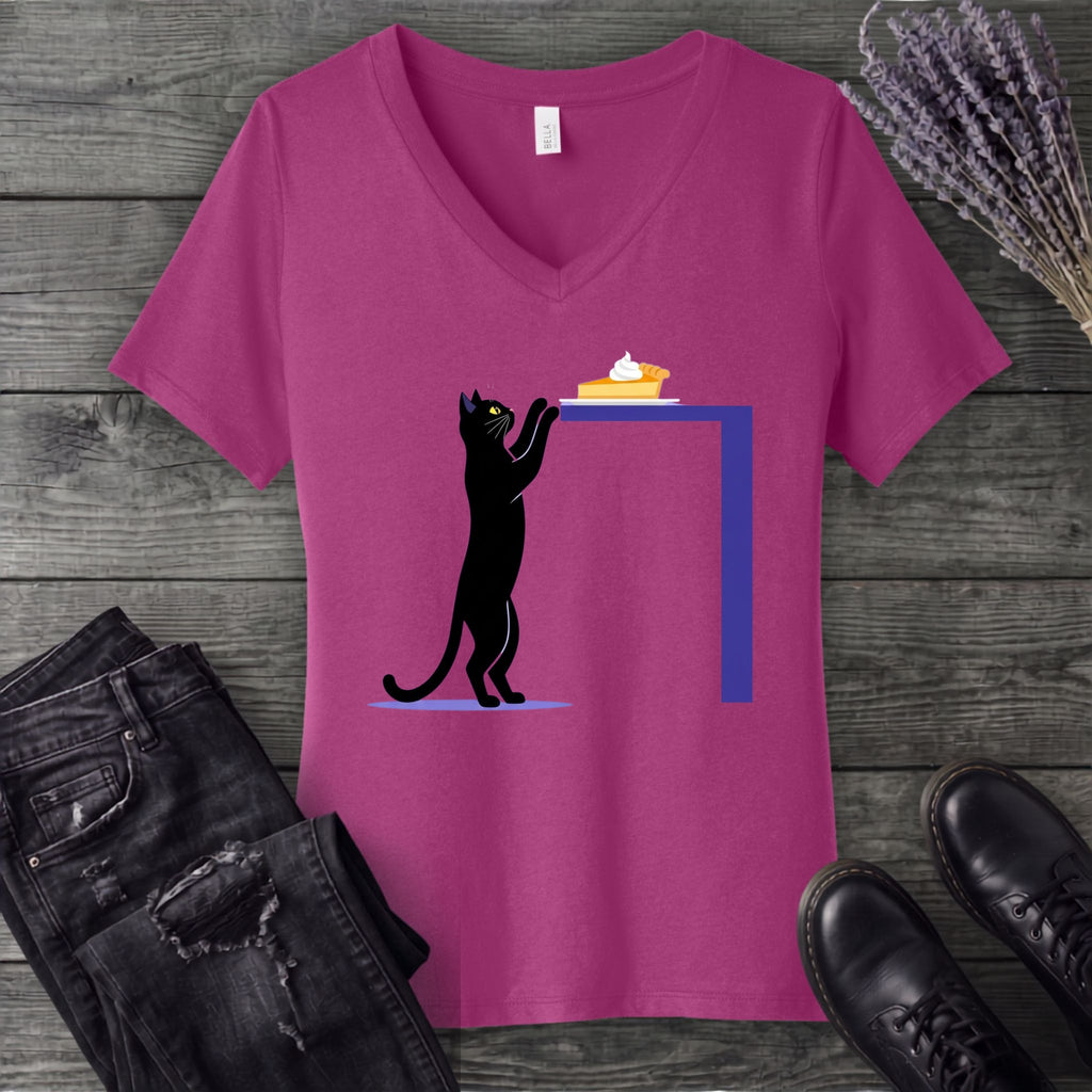 Black Cat Pumpkin Pie V-Neck T-Shirt