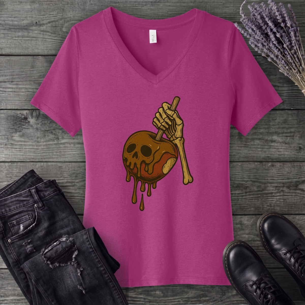 Caramel Apple Skull V-Neck T-Shirt