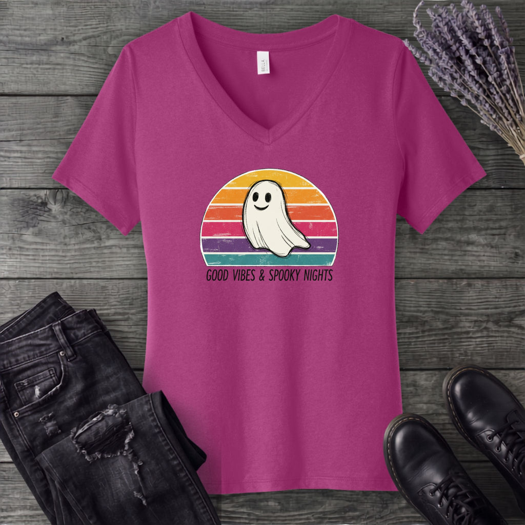 Good Vibes And Spooky Nights V-Neck T-Shirt