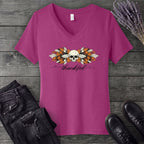 Thankful Leaf Swag Skull V-Neck T-Shirt