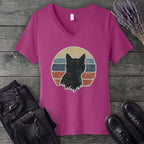 Cat Silhouette Sunset Grunge V-Neck T-Shirt