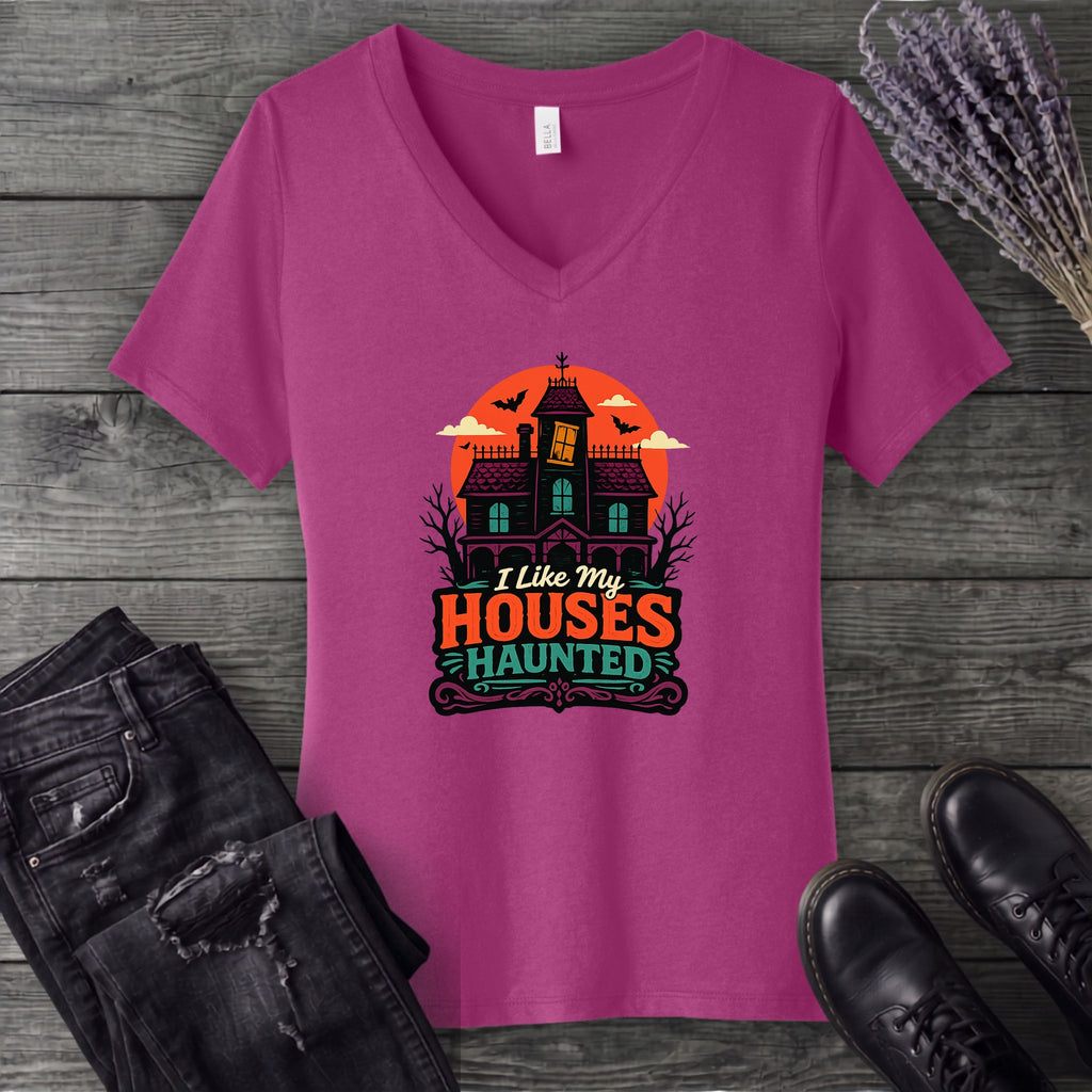I Like My Houses Haunted V-Neck T-Shirt