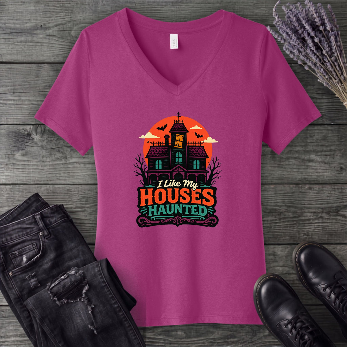 I Like My Houses Haunted V-Neck T-Shirt