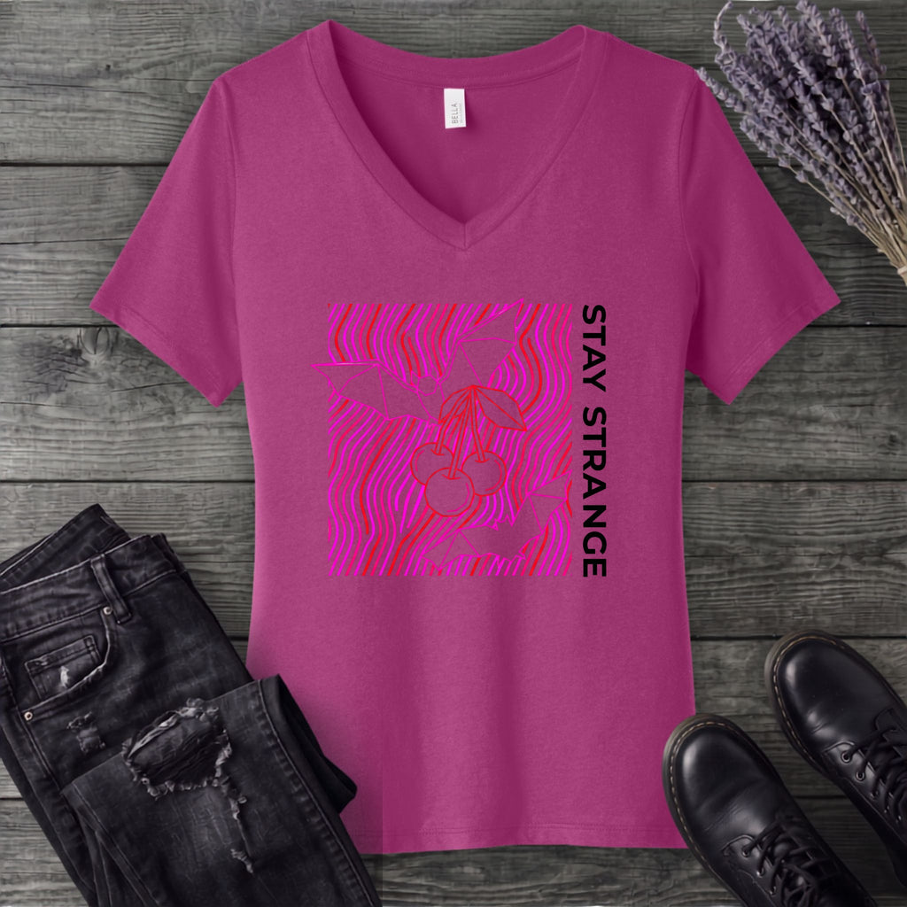 stay strange bats and cherries V-Neck T-Shirt