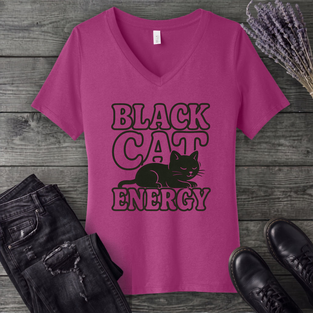 Black Cat Energy V-Neck T-Shirt