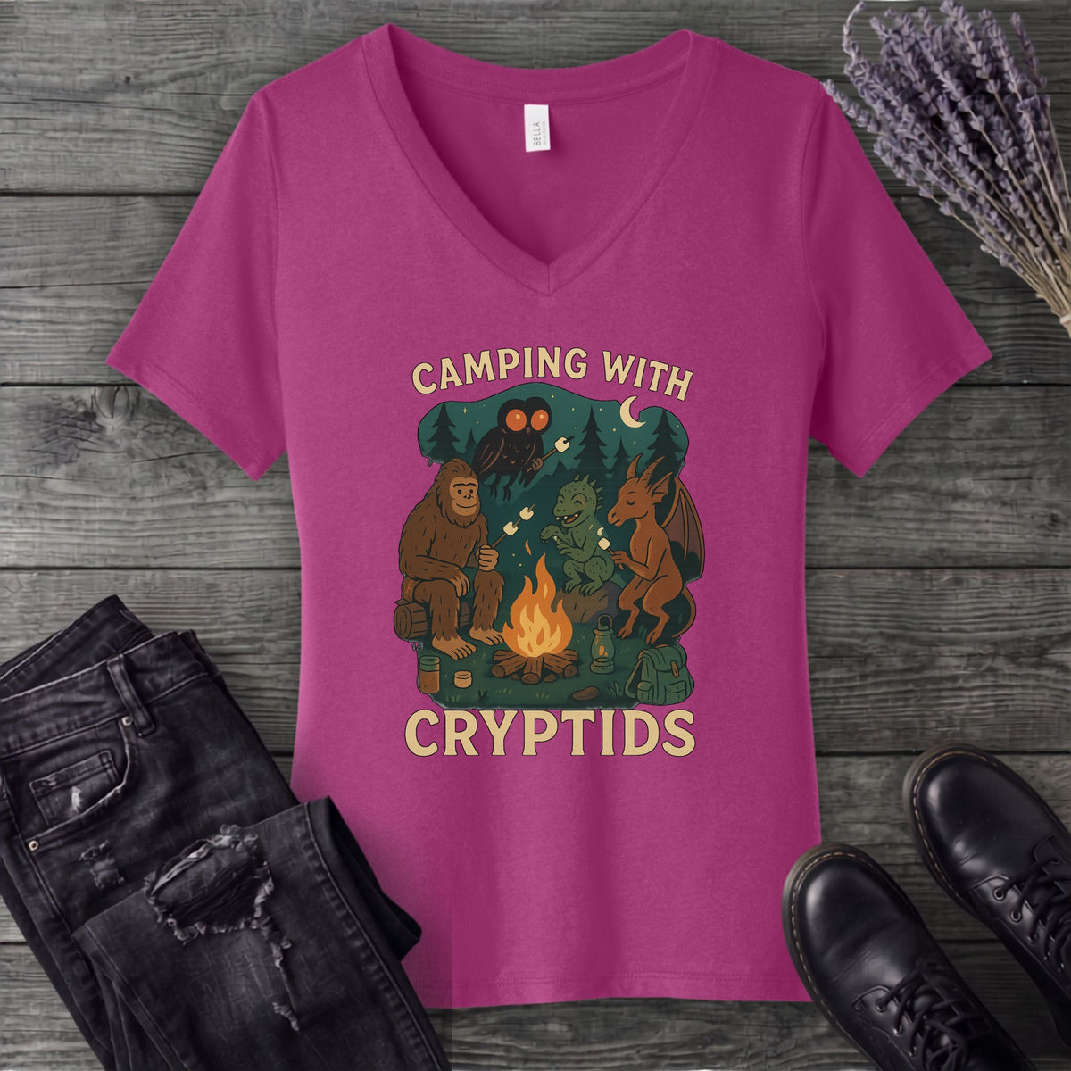Cryptid Camping V-Neck T-Shirt