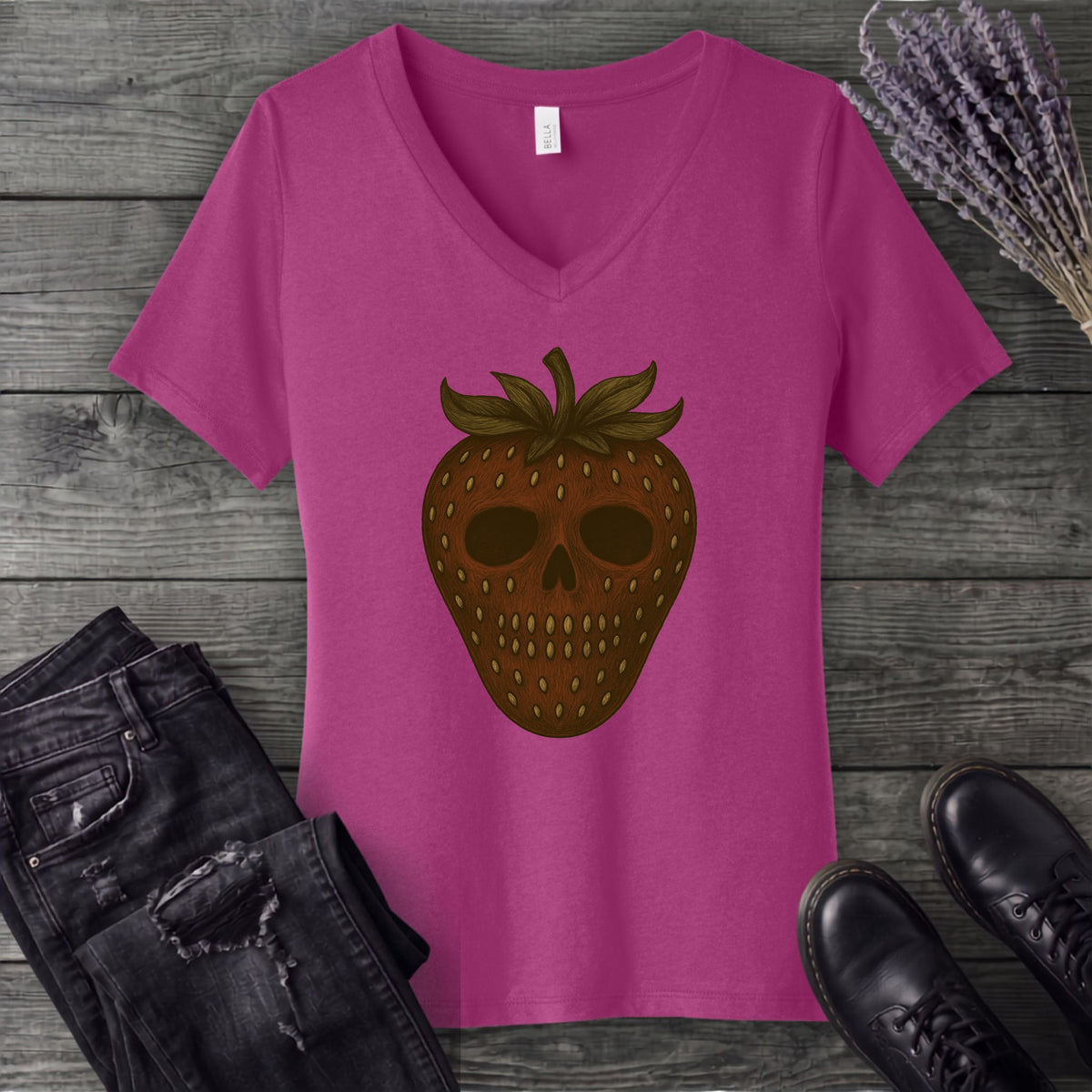 Strawberry Skull V-Neck T-Shirt