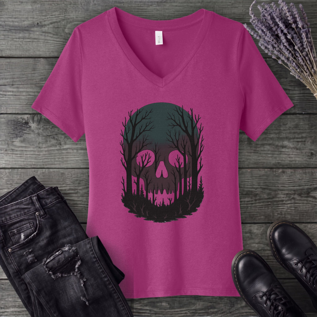 Skull Forest V-Neck T-Shirt