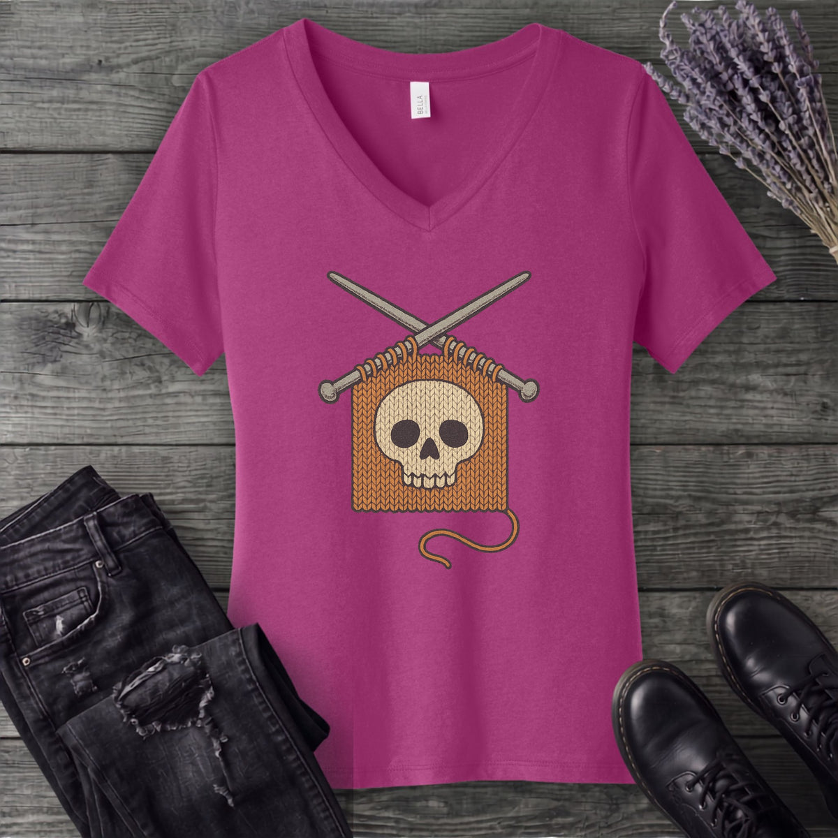 Knit Skull V-Neck T-Shirt