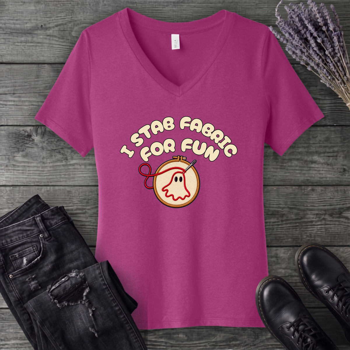 Stab Fabric V-Neck T-Shirt