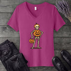 Skeleton Jack O Lantern Costume V-Neck T-Shirt