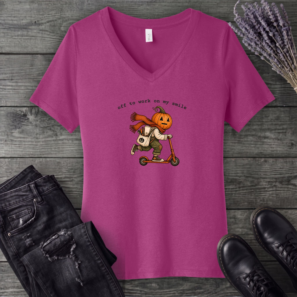 Off To Work On My Smile V-Neck T-Shirt