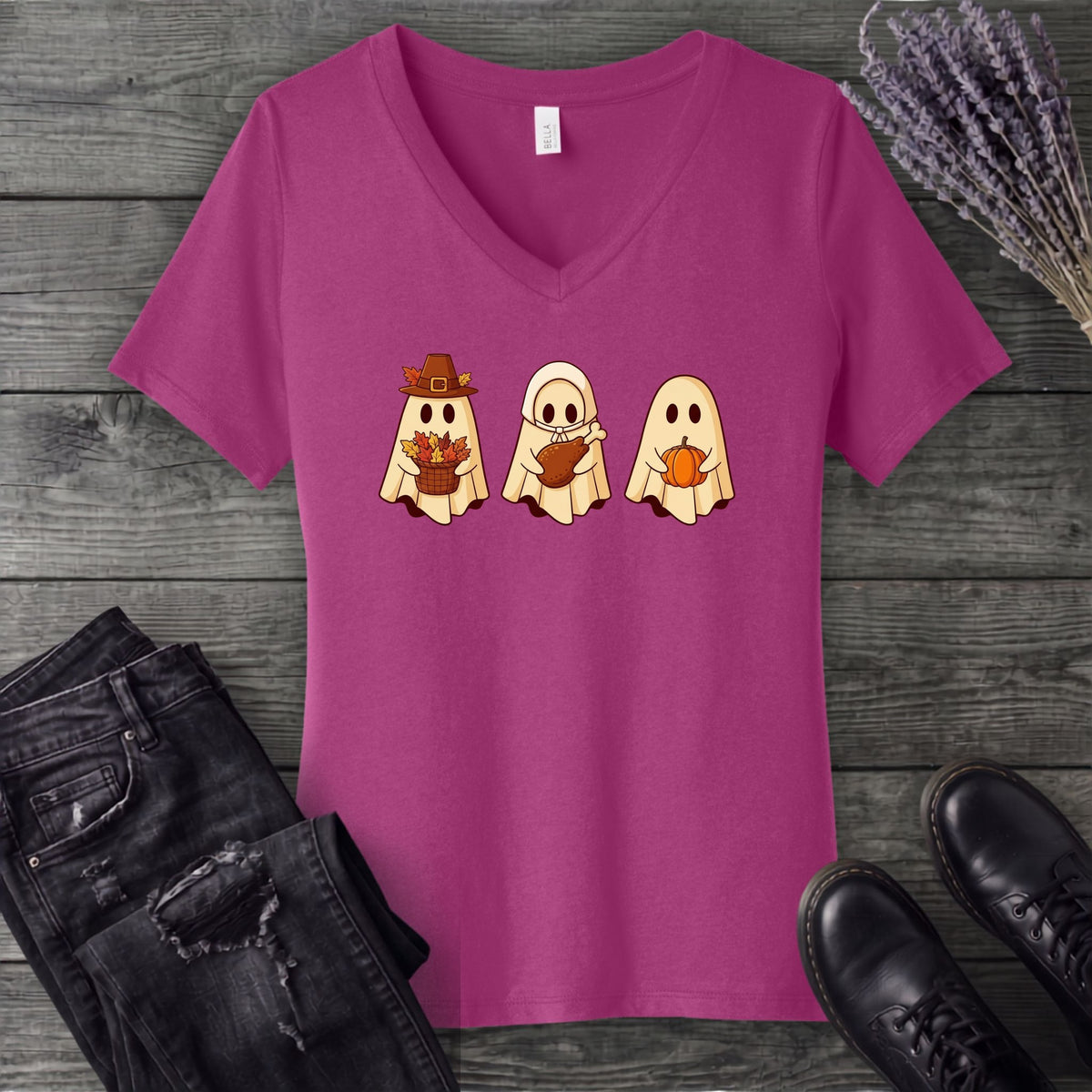 Thanksgiving Ghosts V-Neck T-Shirt