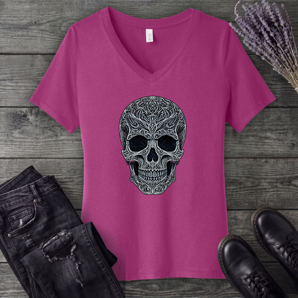 Filigree Skull V-Neck T-Shirt