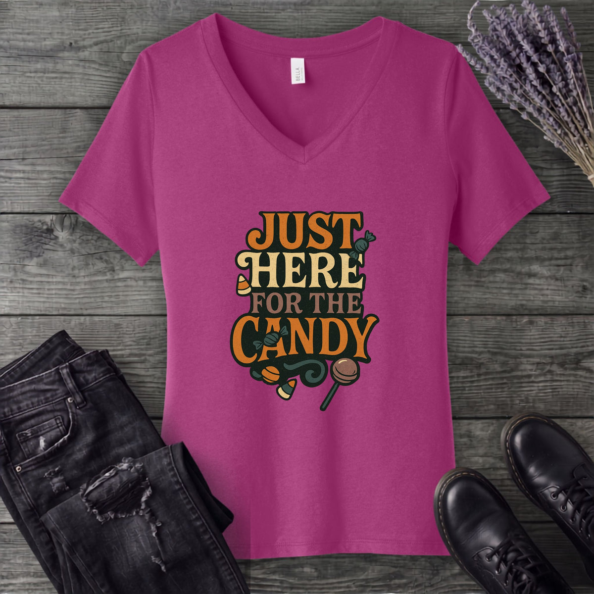 Just Here For The Candy V-Neck T-Shirt