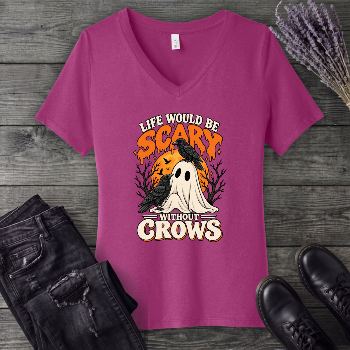 Life Would Be Scary Without Crows V-Neck T-Shirt
