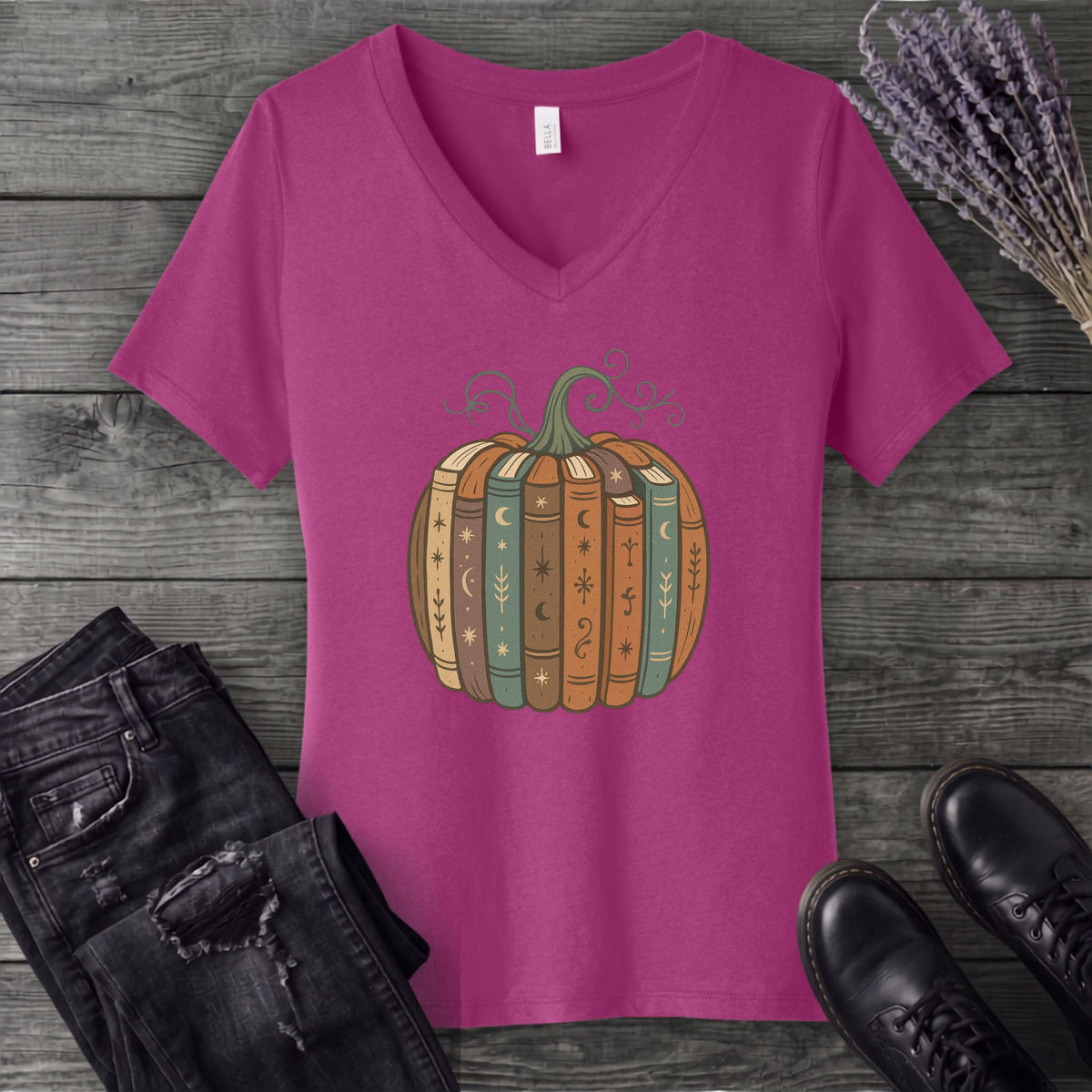 Pumpkin Books V-Neck T-Shirt