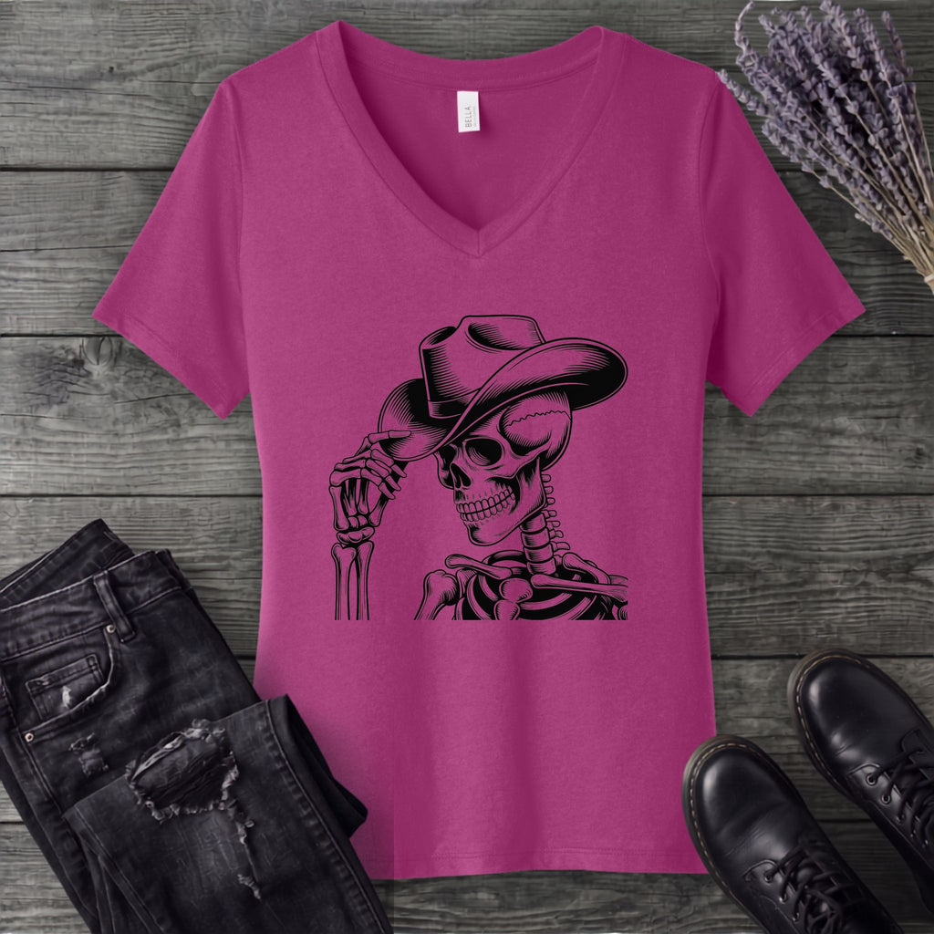 Cowboy Hat Skeleton V-Neck T-Shirt