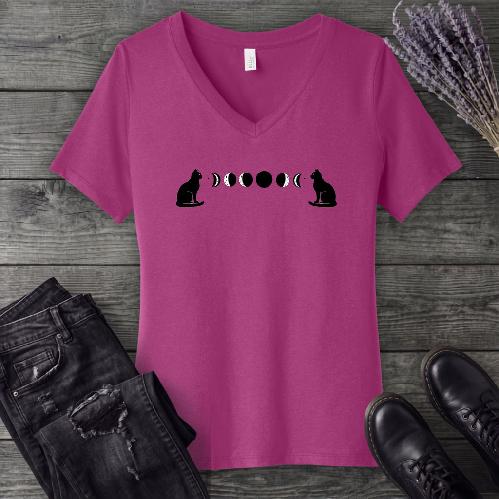 Cat Moon Phases V-Neck T-Shirt
