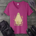 lace ghost V-Neck T-Shirt
