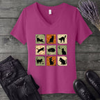 Cat Grid V-Neck T-Shirt