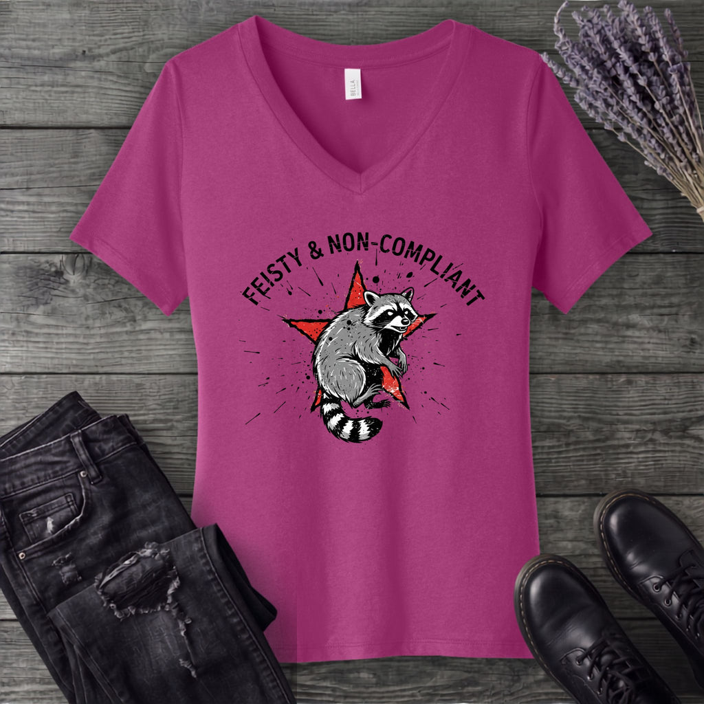 feisty non compliant raccoon V-Neck T-Shirt
