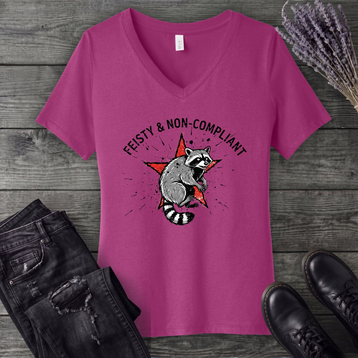 feisty non compliant raccoon V-Neck T-Shirt