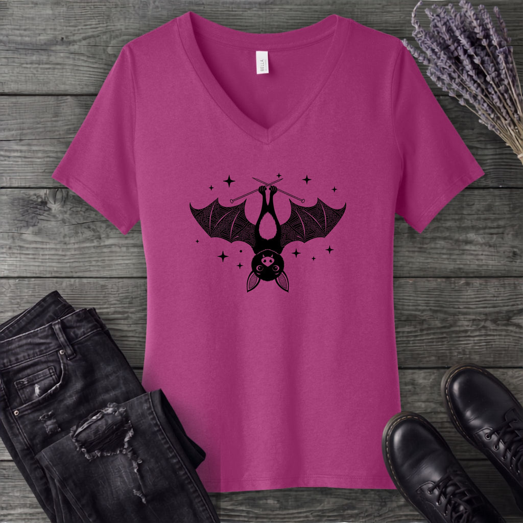 Bat Knitting V-Neck T-Shirt
