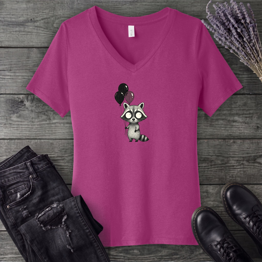 Raccoon Balloons V-Neck T-Shirt