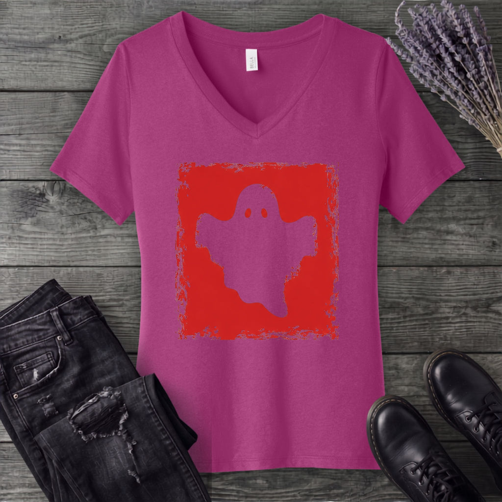 Grunge Stencil Ghost V-Neck T-Shirt